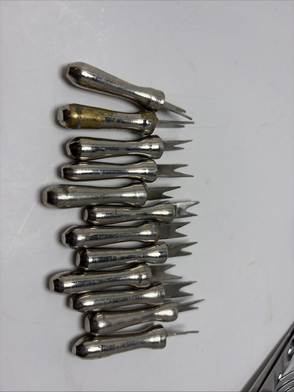 12 Vintage Silver Tone Seafood Cocktail Forks Oyster Clam Picks Lot